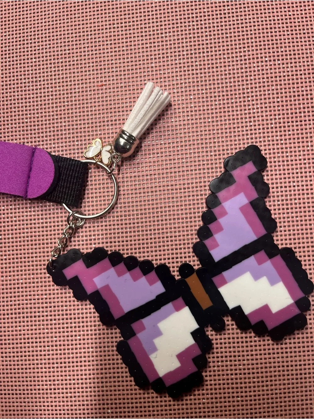 Pixel Butterfly Keychain in Lavender and Pink